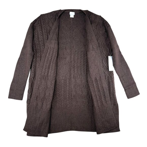 Chicos Espresso Brown Knit Open Front Cardigan Sweater Wool Cashmere Size 1 US M - Picture 12 of 13